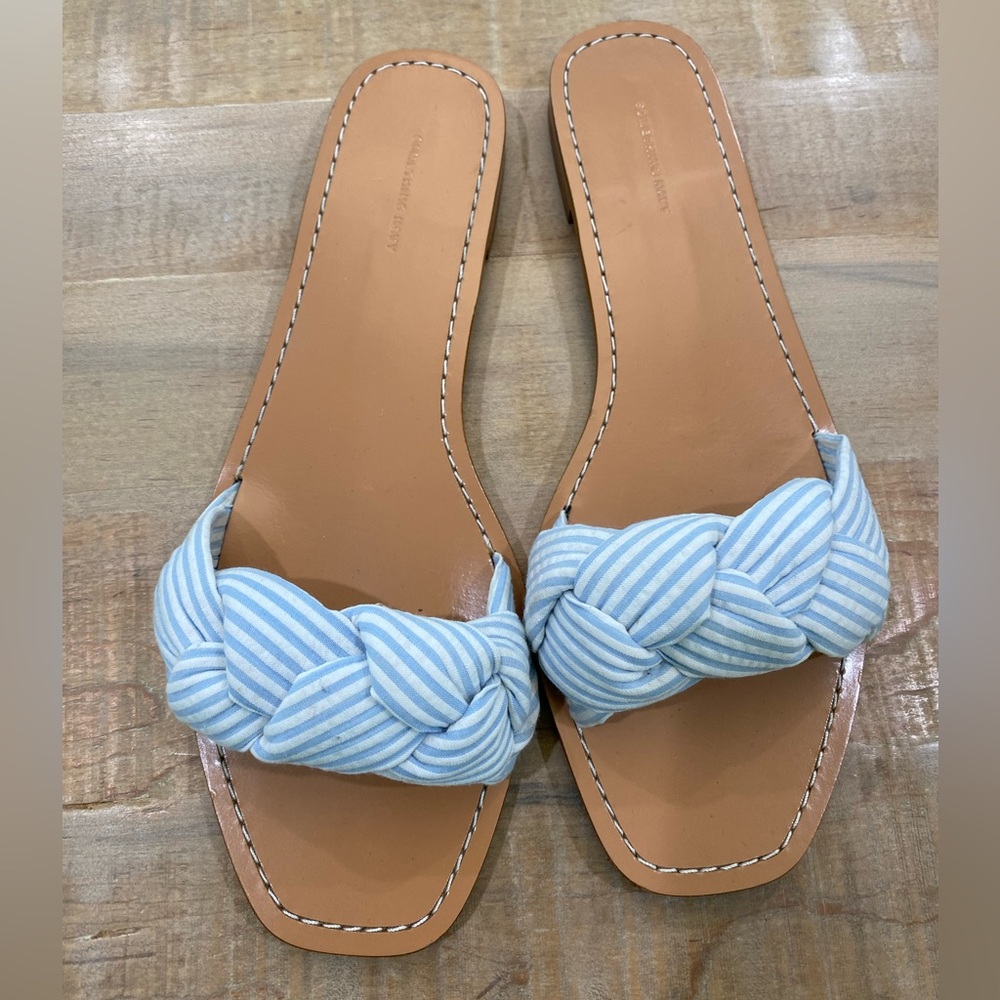 Something Navy Cici Bow nautical blue white striped slide on sandals flats shoes